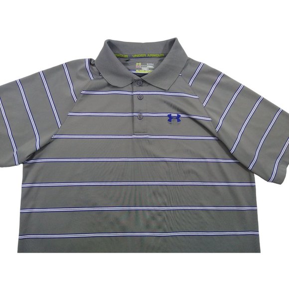 Under Armour Catalyst Mens Polo Shirt Size Large Gray Purple Striped Heatgear - Picture 3 of 7